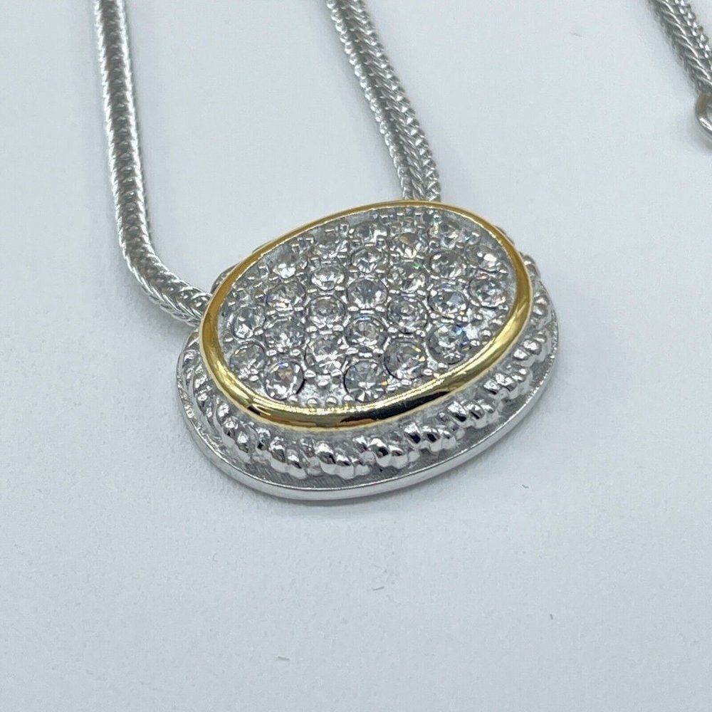 Emma Skye Pave Crystal Necklace Silver Tone Gold Tone Accent Wheat Link Chain 16 - Picture 7 of 13